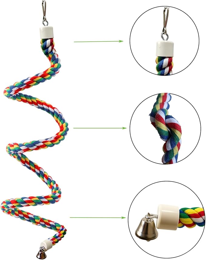 Bird Perch,Bird Rope Perch & Birds Swing Set,Bird perches for cage,Rope Perch for Conures,Parrots,Cockatiel,Lovebird,Budgerigar,Parakeet perches for cage