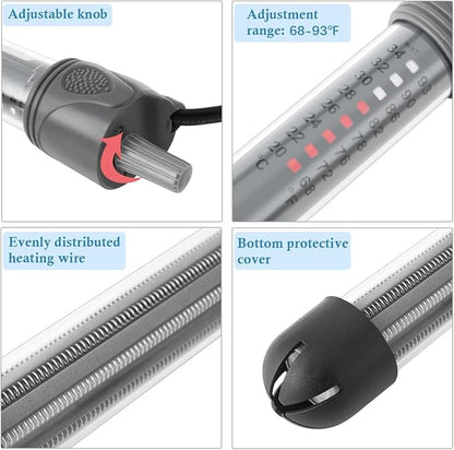 HITOP 25W 50W 100W 200W 300W Adjustable Aquarium Heater, Submersible Fish Tank Heater Thermostat with Suction Cups (100W-grey)