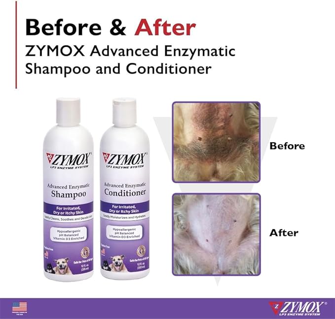 ZYMOX Advanced Enzymatic Shampoo, 12 oz - for Pets & Animals of All Ages: Cleans, Refreshes, Hydrates & Nourishes Dry Skin & Coat