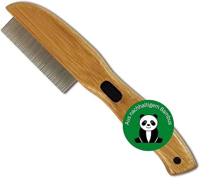 Alcott Bamboo Groom Flea Comb with 77 Rotating Pins for Pets