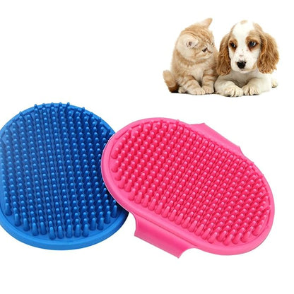Rubber Pet Bath Brush, Palm-Sized Pet Brush, Pet Hair Removal Tool, Dog Brush, Cat Brush, Soft Elastic Pet Brush Will NOT Hurt Pets, 2 Piece (Red/Blue)
