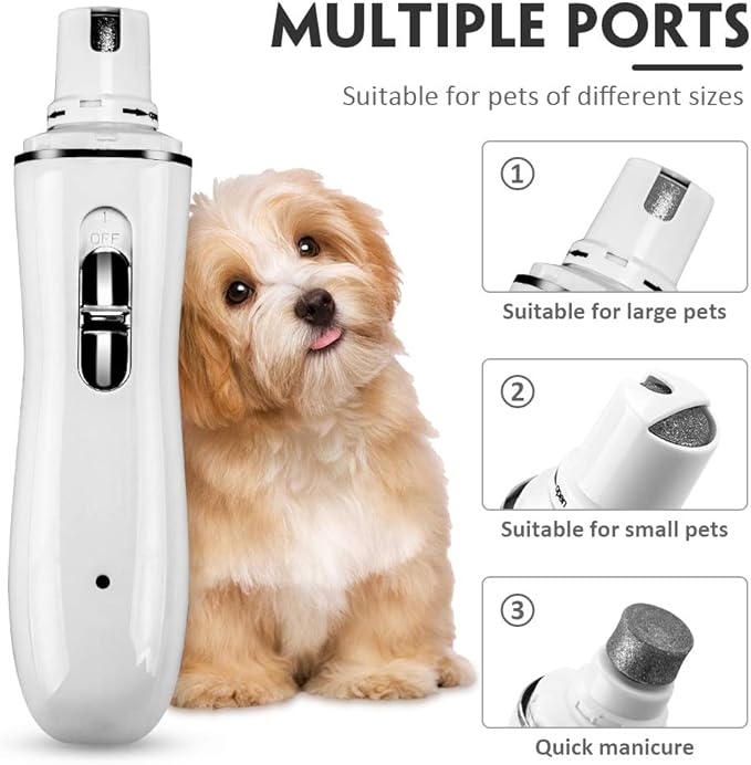 Electric Dog Nail Grinder, 2-Speed Electric Rechargeable Pet Nail Trimmer Paws Grooming & Grinding Tool for Small Medium Large Dog & Cats, Includes USB Wire
