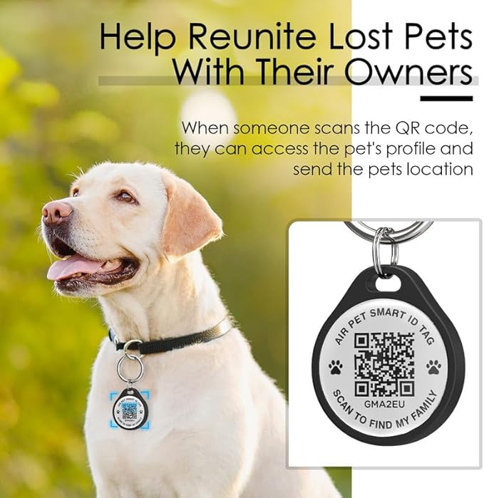 ADVENTUREMORE AIR Pet ID Tag-2pcs QR Code Tag & Smart ID Tag Small Personalized Name Plate with Online Profile - Dog Cat Tag Scan QR Receive Instant Pet Location Alert Email