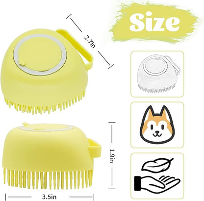 WishLotus Pet Bath Brush, Soft Silicone Cat Grooming Brush Dog Bath Massage Brush Shampoo Dispenser Heart-Shaped Multifunctional Bath Brush for Pet Bath Shower Accessories (Heart-Yellow)