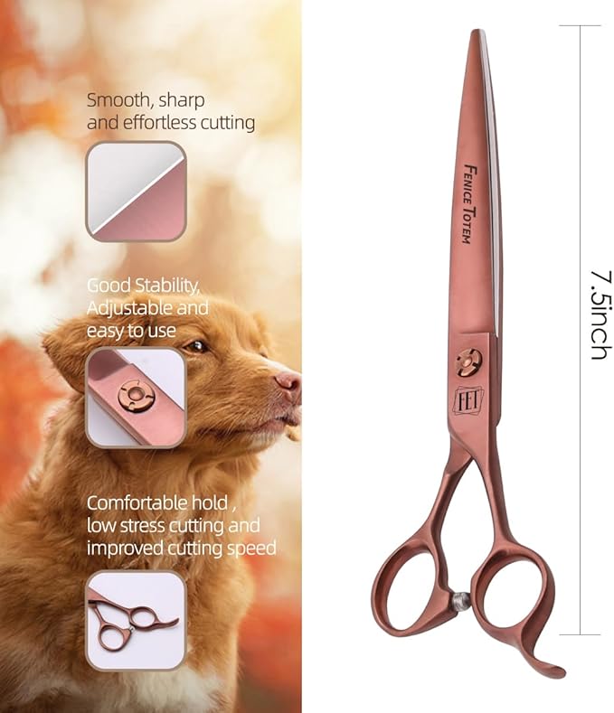 Dog Grooming Scissors: Terracotta 7.5 inch Pet Straight Shears Made Of Japanese VG10 Advanced Stainless Steel Professional Grooming Scissors for Dogs Cats and Other Pets