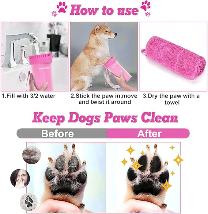 Dog Paw Washer Cup - Foot Cleaner for Medium to XLarge Pets (Large, Pink)