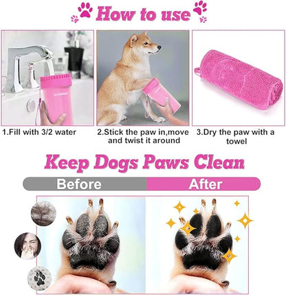 Dog Paw Washer Cup - Foot Cleaner for Medium to XLarge Pets (Large, Pink)