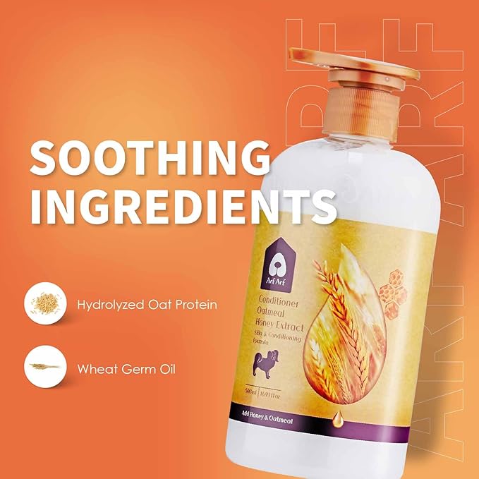 Arf Arf Oatmeal Dog Shampoo & Conditioner Bundle – Anti-Itch, Allergy Relief & Moisturizing Honey Formula | Ideal for Sensitive Skin, Boosts Coat Shine (2 x 16oz)