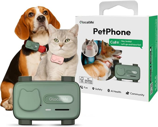 GlocalMe PetPhone GPS Tracker for Dog and Cat, AI Health Alerts and Two-Way Call, Real Time Tracking and Virtual Fence, Pet Tracker with 6 Advanced Location Technologies, Unlimited Range