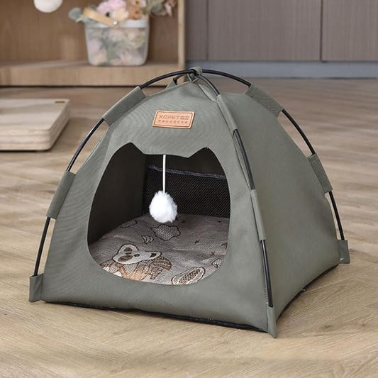 Cute Cat Teepee Cave, Cat Tent Foldable Indoor Outdoor with Thick Mat,Puppy Bed Tent,Bunny Pet Tent Teepee,Portable Dog House Teepee Tent, Cat Bed,Dog Bed Tent,Puppy Bunny,Pet Tent Teepee (P, M)