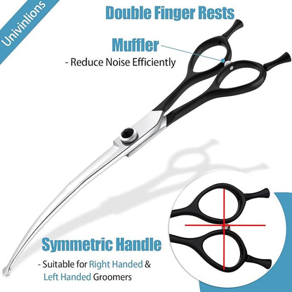 Dragon Creek 8" Downward Curved Dog Grooming Scissors Shears for Grooming Face and Paws Safety Round Tips Shears Trimming Cutting Scissors for Dog Cat Pet Black