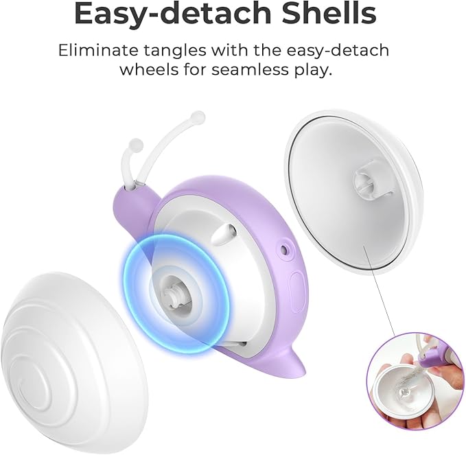 Cheerble Interactive Cat Toy for Indoor Cats, Wicked Snail, [2024 Upgraded] Kitten Toys, Automatic Cat Toys with LED Lights, DC Rechargeable Moving Toy, Smart Sensing Electric Catnip Toy (White)