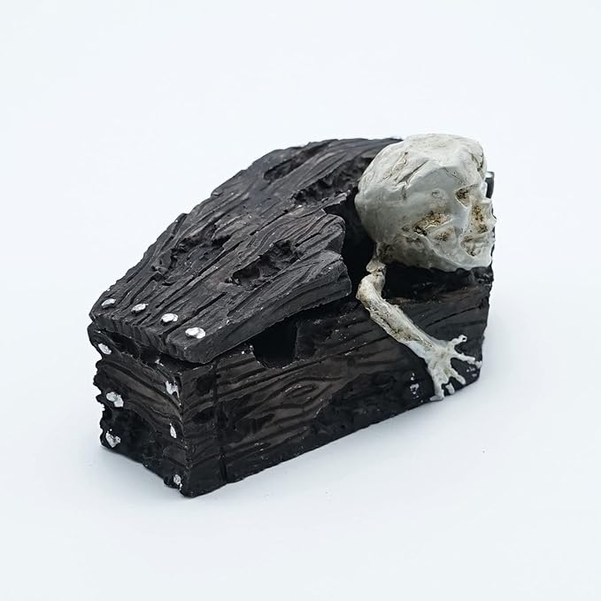 Skull Aquarium Fish Reptile Tank Decoration Resin Cave House Skeleton Small Pet Decorative Landscape Terrarium Ornament Halloween Décor for Snake Lizard Spider Tanks