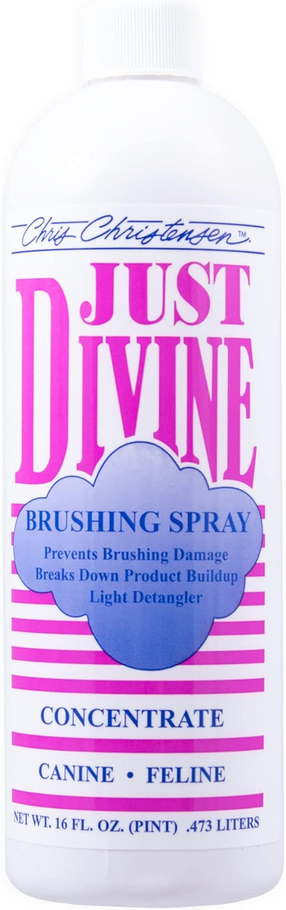 Chris Christensen Just Divine Dog Brushing Spray Concentrate, Groom Like a Professional, Prevents Brushing Damage, Light Detangler, All Coat Types, Made in USA, 16oz