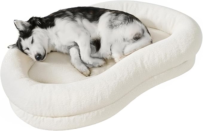 Cute White Dog Beds for Small and Medium Dogs, 43 x 24 x 10 inch Bolstered Cat Bed with Velvet Removable & Washable Cover