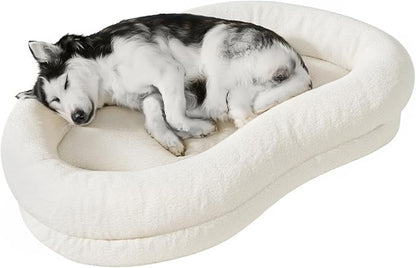Cute White Dog Beds for Small and Medium Dogs, 43 x 24 x 10 inch Bolstered Cat Bed with Velvet Removable & Washable Cover
