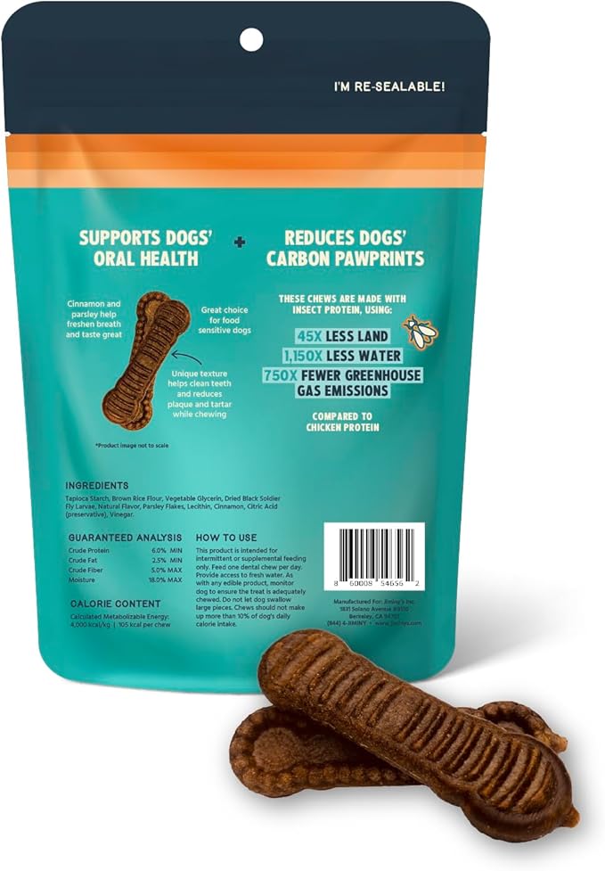 Jiminy's Dental Chews for Dogs, Cinnamon Flavor, Scientifically Proven to Improve Oral Health, Dental Bones Clean Teeth, Fight Bad Breath, and Removes Plaque and Tartar, Medium, 12ct (Pack of 1)