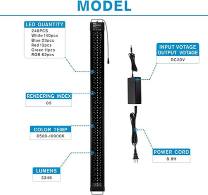 hygger Aquarium Programmable LED Light, for 48~55in Long Full Spectrum Plant Fish Tank Light with LCD Setting Display, 7 Colors, Sunrise Sunset Moon and DIY Mode, for Novices Advanced Players