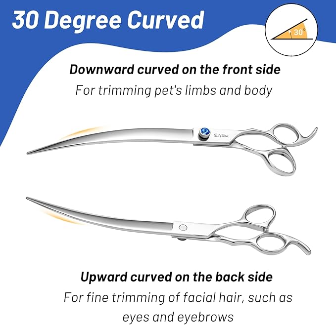 10inch Curved Dog Grooming Scissors Professional,VG10 Steel Dog Scissors for Grooming,30 Degree Bend,Sharp Blade with CNC Screw and Round Blunt Tip,Pet Grooming Shears for Medium and Large Dogs Cats