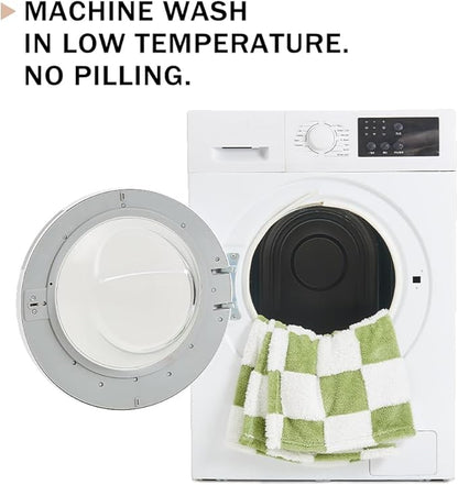 Qeils Jacquard Dog Blankets for Small Dogs, Cozy Calming Blanket for Indoor Cats, 280GSM Coral Fleece Plush Fluffy Throw Blanket, Sage Green Checkered, 25x30IN