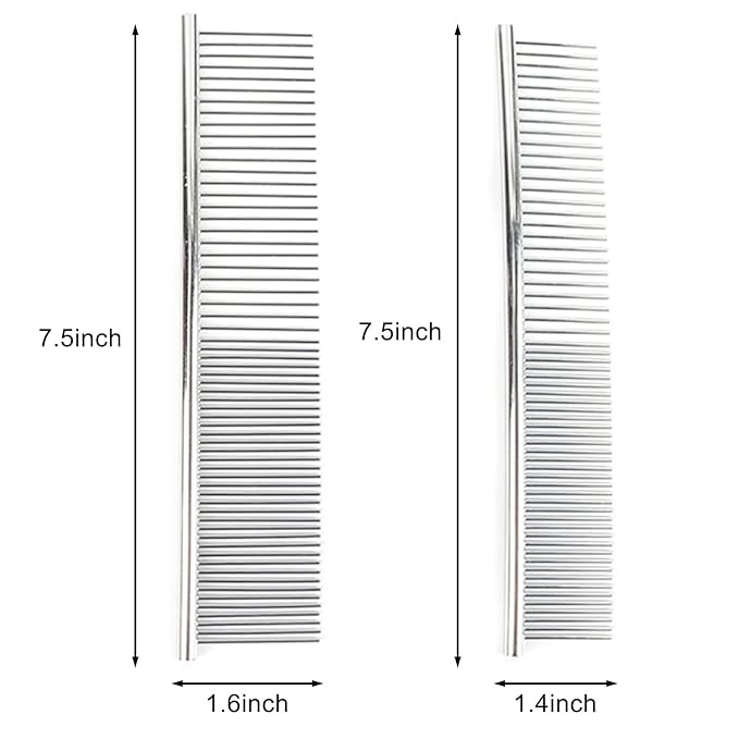 2-Pack Pet Steel Combs Dog Cat Comb Tool for Removing Matted Fur, Prevents Knots and Mats for Long and Short Haired Pets