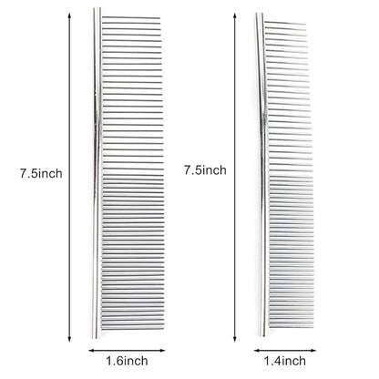 2-Pack Pet Steel Combs Dog Cat Comb Tool for Removing Matted Fur, Prevents Knots and Mats for Long and Short Haired Pets