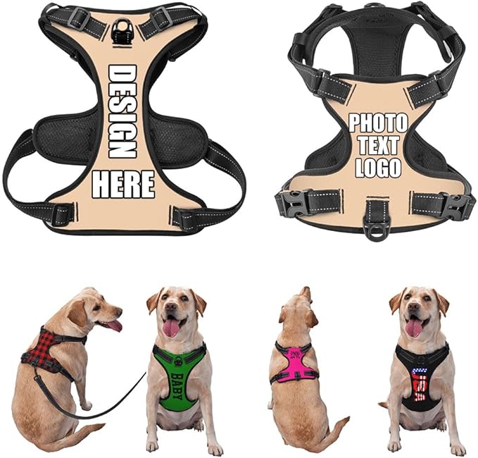 Personalized Dog Vests Customization for Puppy Medium Large Sized Dogs, Customize No Pull Dog Harnesses with Easy and Adjustable Wearing Buckles, PeachPuff, L