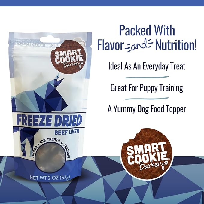 Smart Cookie Freeze Dried Beef Liver Bites - Single Ingredient Freeze Dried Beef Liver Dog Treats for Low Calorie Training Treats for Dogs or Dog Food Topper - Made in USA - 2oz Bag, 3 Pack