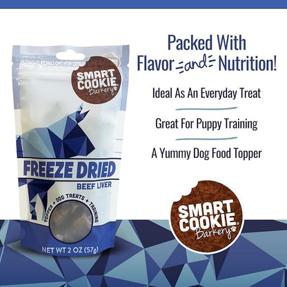 Smart Cookie Freeze Dried Beef Liver Bites - Single Ingredient Beef Liver Dog Treats - Low Calorie Training Treats for Dogs - 2oz Bag, 1 Pack