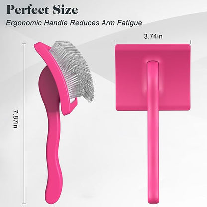 2PCS Slicker Brush for Dogs & Pet Comb,Professional Dog Grooming Brush (Goldendoodles,Poodles,Labradoodles) with Extra Long Pins to Effectively Remove Tangles, Knots and Mats (Pink Large)