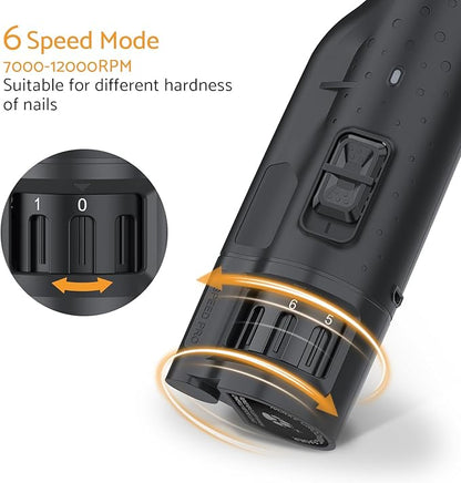 Rechargeable Dog Nail Grinder with 2 LED Lights Quiet 6 Speed Electric Nail Trimmer,Dust Cap,and 3 Grinding Ports for Large,Medium Small Dogs