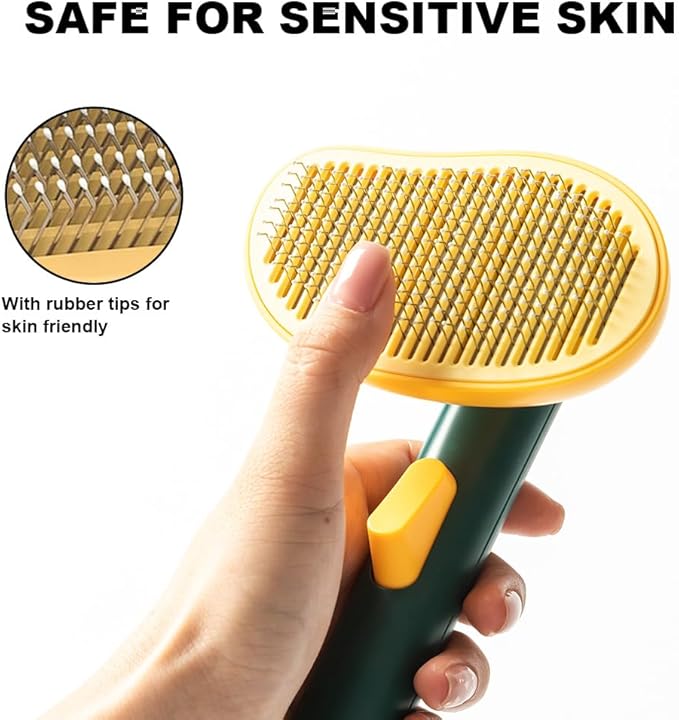 Dog Brush with Release Button, Mango Cat Brush for Long or Short Haired Cats Dogs Rabbits, Skin Friendly Deshedding Grooming Tool for Gently Removes Loose Fur Undercoat