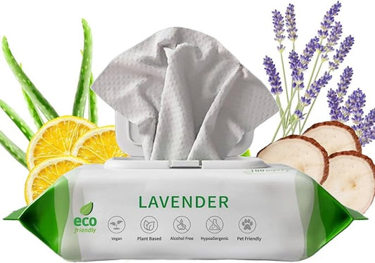 Dog Wipes for Paws and Butt Ears Eyes | Organic Pet Wipes for Dogs | Hypoallergenic Lavender Scented Dog Wipes Cleaning Deodorizing | Extra Thick Plant Based Wipes Dogs Cats Pets | 100 Count
