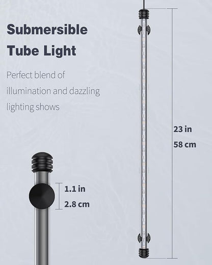 Pawfly 8 W Aquarium LED Light 23 Inch Underwater Fish Tank Light with Timer Auto On/Off Fish Tank Background Light with 8 Lighting Modes Submersible Multi-Colored Tube Light for Decoration