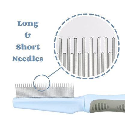 1 PCS Pet Comb Sturdy Pet Grooming Comb Pet Hair Comb with Long & Short Stainless Steel Teeth Comb for Dogs Cats, Light Cyan