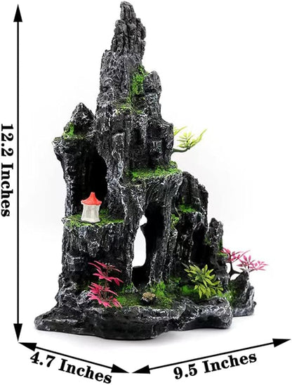 Aquarium Décor Thematic Ornaments-Mountain View Stone Ornament Tree Rock Cave Fish Tank Decoration Fish Rest Play Hiding Cave