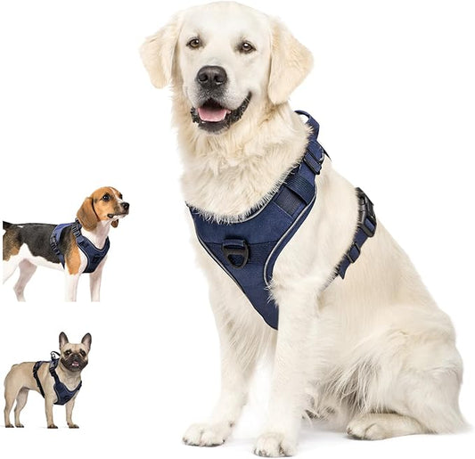 Dog Harness, No Pull Pet Harness No-Choke with 2 Metal Rings 3 Buckles Reflective Adjustable Soft Padded Pet Vest with Easy Control Handle for Small Medium Large Dogs (Small, Blue)