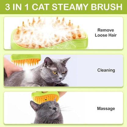 3 in 1 Steamy Pet Brush for Dogs Cats Shedding,Pet Spray Hair Removal Comb, Misting Misty Cat Bath Brush Steaming for Grooming (Green)