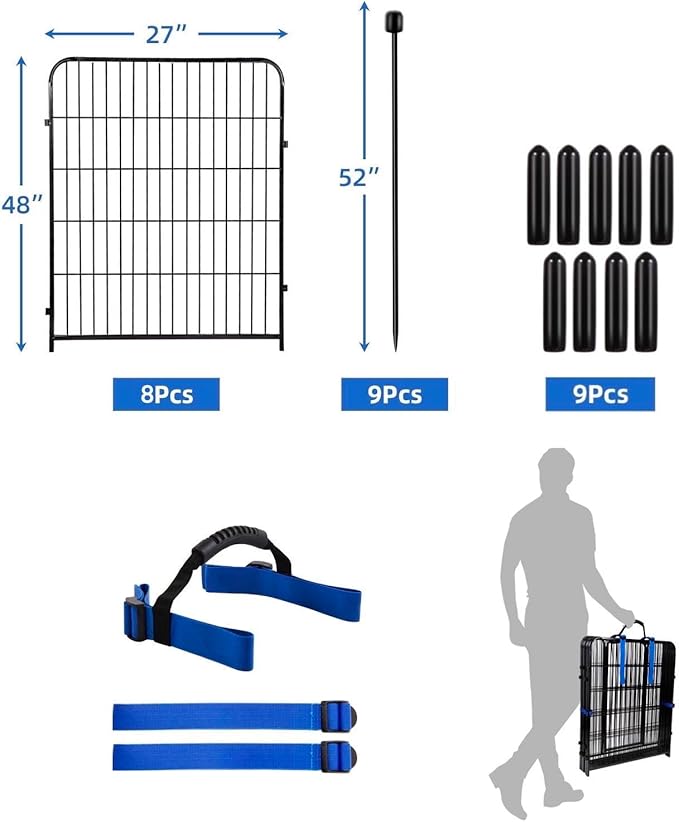 ADAVIN 48 in(H) Garden Fence Panels, 8 Panels Total 17.7 Ft(L), Heavy Duty Iron Metal Animal Barrier Fence, Fencing for Garden Beds, Camping Fence, No Dig Garden Border Fencing for Yardï¼_o Gateï¼