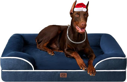 EHEYCIGA Orthopedic XL Dog Beds, Waterproof Memory Foam Dog Bed for Extra Large Dogs, Non-Slip Bottom and Egg-Crate Foam Big Dog Couch Bed with Washable Removable Cover, Navy