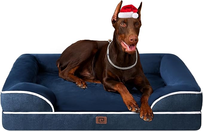 EHEYCIGA Orthopedic Dog Beds for Extra Large Dogs, Waterproof Memory Foam XXL Dog Bed with Sides, Non-Slip Bottom and Egg-Crate Foam Big Dog Couch Bed with Washable Removable Cover, Navy
