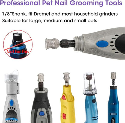 for Dremel Dog Nail Grinder - Diamond Bits Attachment for Dog Nail - 1/8'' Painless Nail Grinder Bits Won't Pull Hair or Get Hot for Large Medium Small Dogs and Cats Paws Grooming