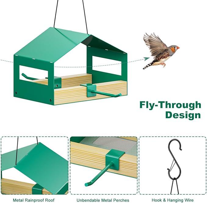 FANHAO Metal Bird Feeder for Outdoors Hanging, Wild Bird Feeder House with Rust-Resistant Mesh, Hanging Platform Bird House Feeder for Attracting Birds, Weatherproof, Easy to Clean & Refill