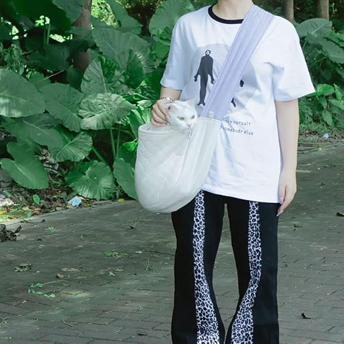 Cat Carrier Small Dog Sling Carriers Hands Free Soft Reversible Pet Travel Bag Cozy Pouch and Tote Bag for Pets, Cats, Small Dogs Puppy Backpack for Outdoor Travel(White)