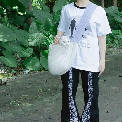 Cat Carrier Small Dog Sling Carriers Hands Free Soft Reversible Pet Travel Bag Cozy Pouch and Tote Bag for Pets, Cats, Small Dogs Puppy Backpack for Outdoor Travel(White)