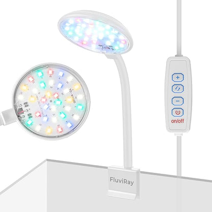 Mini Clip-On Aquarium Light 7W USB Dimmable Fish Tank Lamp with 3 Light Modes (White/RGB/Full Spectrum), 9-Level Brightness, 360° Adjustable Gooseneck for 1–3 Gallon Tanks