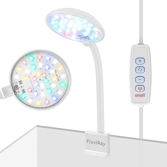 Mini Clip-On Aquarium Light 7W USB Dimmable Fish Tank Lamp with 3 Light Modes (White/RGB/Full Spectrum), 9-Level Brightness, 360° Adjustable Gooseneck for 1–3 Gallon Tanks