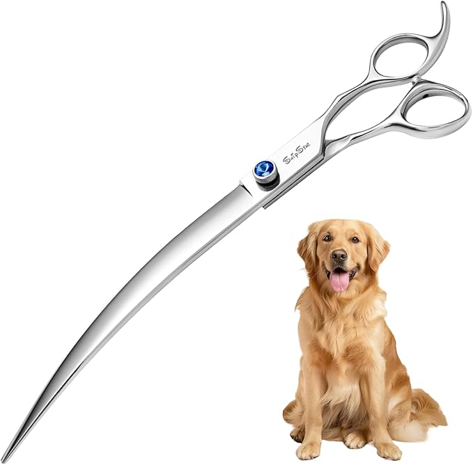9inch Curved Dog Grooming Scissors Professional,VG10 Steel Dog Scissors for Grooming,30 Degree Bend,Sharp Blade with CNC Screw and Round Blunt Tip,Pet Grooming Shears for Dogs Cats at Home and Groomer
