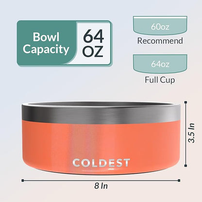 Coldest Dog Bowl - Anti Rust Metal, Non Slip, 3 Layers Insulated Stainless Steel Dog Bowls - Spill Proof & Heavy Duty - Water Bowl for Dogs, Cats & Pets, Dish Washer Safe (64 oz,Candy Red Glitter)
