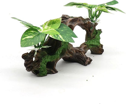 Fish Tank Decorations Artifical Driftwood Cave Aquarium Decor Ornaments Silk Aquarium Plants for Betta Fish Tank Accessories